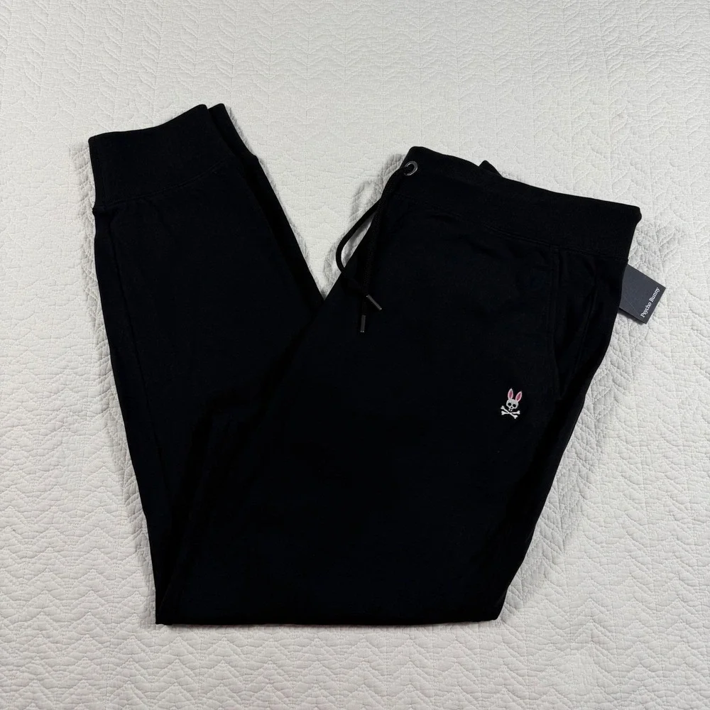 NWT Psycho Bunny Mens French Terry Joggers XXXL‎ Black Cotton Drawstring